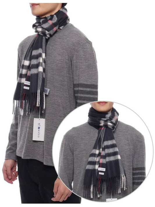 Check Cashmere Scarf Navy - BURBERRY - BALAAN 2