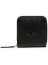 Logo Square Zip Round Half Wallet Black - MARNI - BALAAN 3