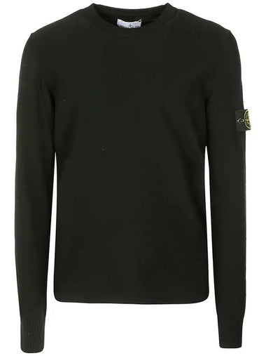 Men's Wappen Patch Crew Neck Wool Knit Top Black - STONE ISLAND - BALAAN 1