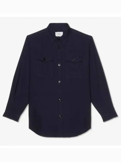 Chest Pocket Long Sleeve Shirt Navy - AMI - BALAAN 2