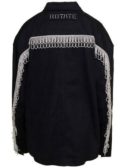 Black Oversized Shirt With Rhinestone Fringes And Logo Detail In Cotton Woman - ROTATE - BALAAN 2