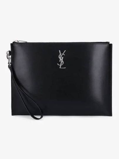 Monogram Silver Logo Clutch Bag Black - SAINT LAURENT - BALAAN 2