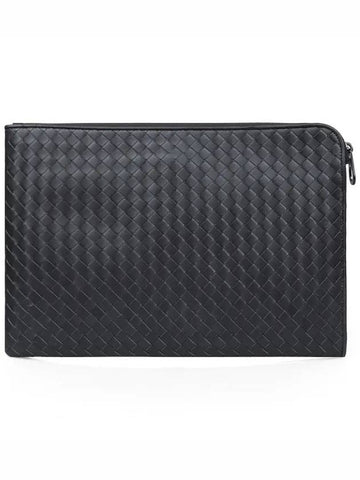 Intrecciato Weaving Zipper Clutch Bag Grey - BOTTEGA VENETA - BALAAN 1