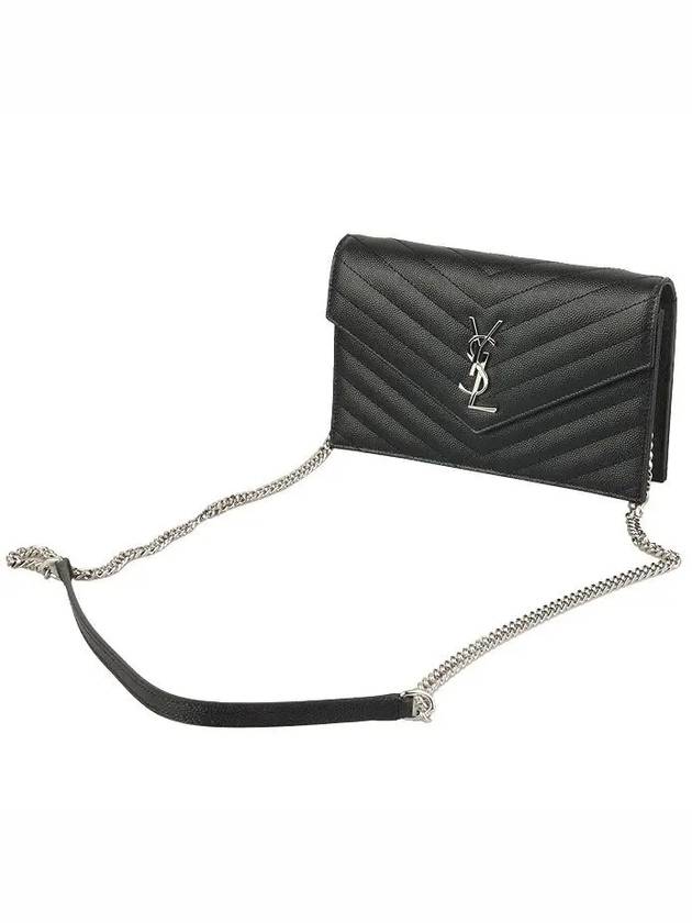 Cassandre Envelope Chain Shoulder Bag In Grain De Poudre Leather Noir - SAINT LAURENT - BALAAN 5