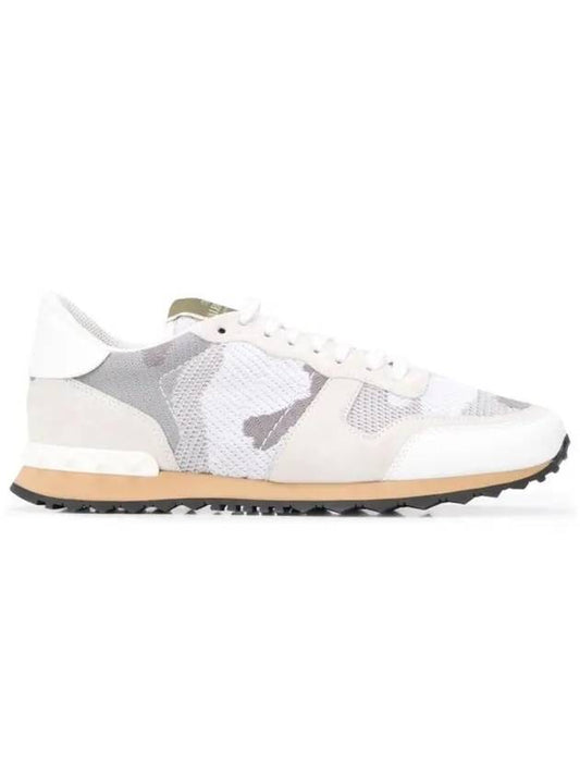 Mesh Fabric Camouflage Rockrunner Low-Top Sneakers White - VALENTINO - BALAAN 2