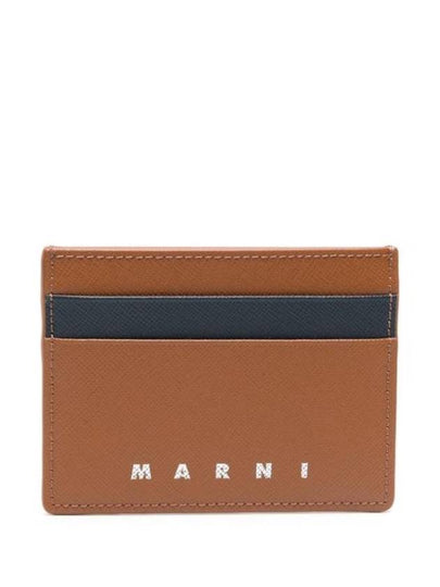 Debossed Logo Leather Card Wallet Brown - MARNI - BALAAN 2