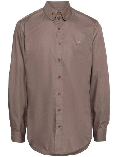 Men's Embroidered ORB Logo Long Sleeve Shirt Brown - VIVIENNE WESTWOOD - BALAAN 1