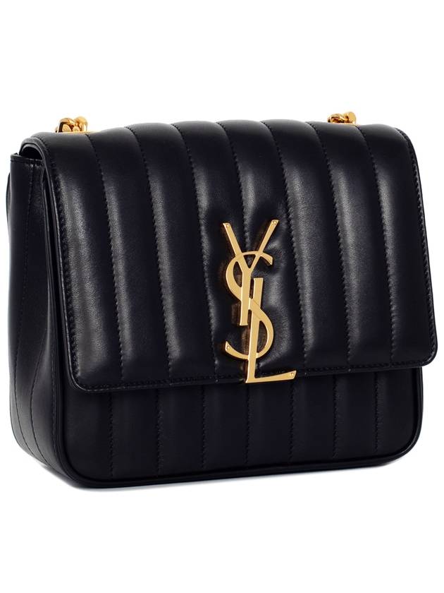 Women's Gold Monogram Big Key Chain Leather Medium Shoulder Bag Black - SAINT LAURENT - BALAAN 3