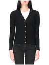 Color Block Ribbed Cardigan Black - TORY BURCH - BALAAN.