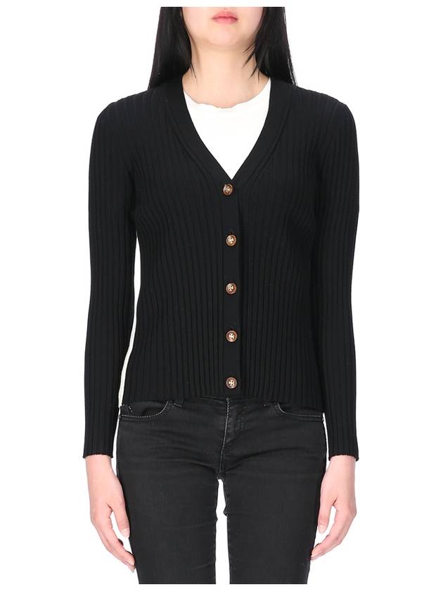 Color Block Ribbed Cardigan Black - TORY BURCH - BALAAN.