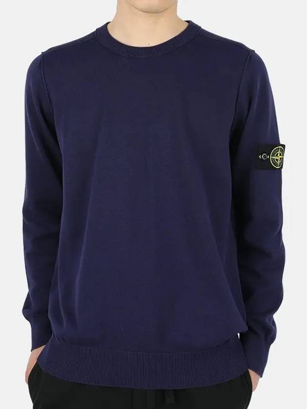 Wappen Patch Crew Neck Soft Cotton Knit Top Dark Blue - STONE ISLAND - BALAAN 3