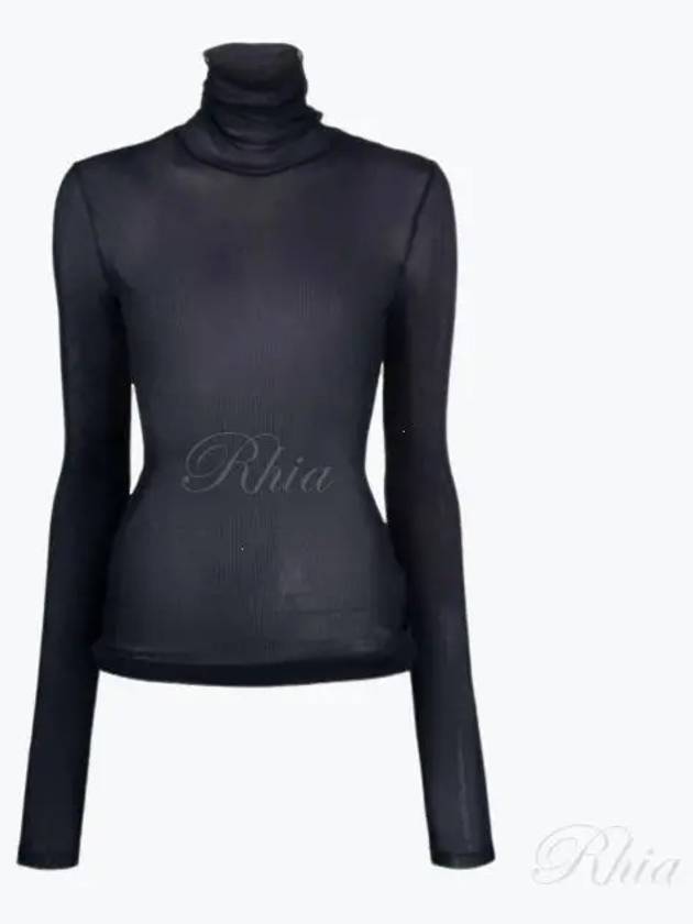 Stretch Turtleneck Viscose Long Sleeve T-Shirt Navy - AMI - BALAAN 2