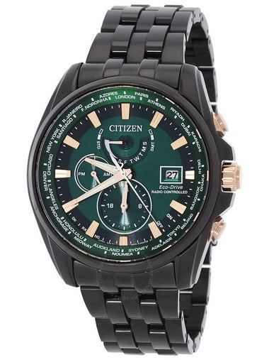 Citizen Perpetual Alarm World Time Eco-Drive GMT Green Dial Men's Watch AT9128-87X - CITIZEN - BALAAN 1