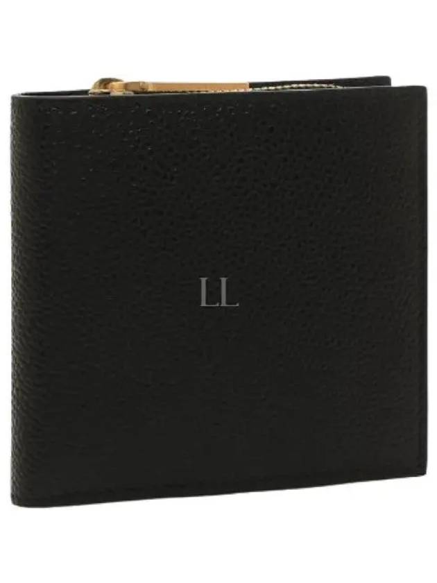 Caviar Leather Zipper Coin Pocket Bifold Half Wallet Black - THOM BROWNE - BALAAN 2