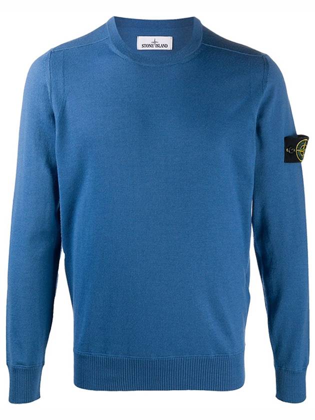 Light Wool Crewneck Knit Top Blue - STONE ISLAND - BALAAN 3