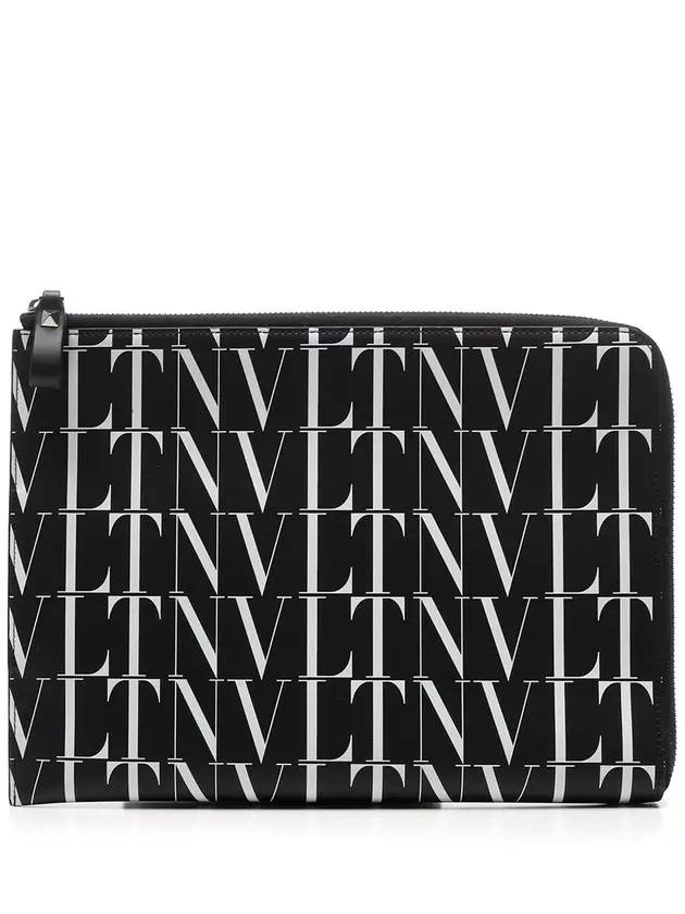 VLTN Logo Times Clutch Black - VALENTINO - BALAAN.