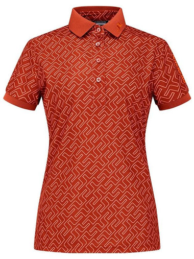 Size S Orange Tour Tech Print Golf Short Sleeve PK - J.LINDEBERG - BALAAN 1