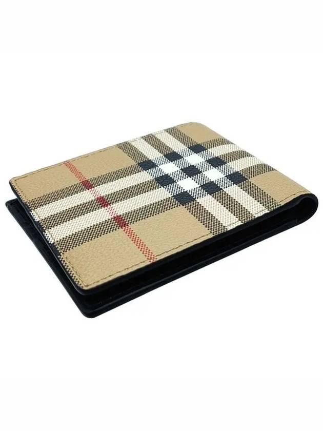 Check Slim Bifold Leather Half Wallet Beige - BURBERRY - BALAAN 3