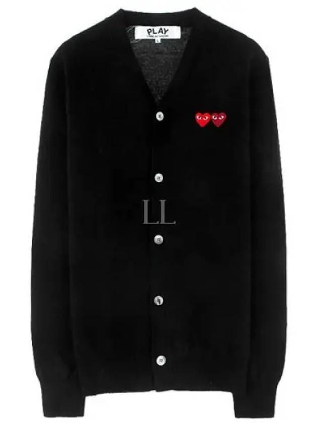 Play Double Heart Logo Wool Cardigan P1 N058 1 Black - COMME DES GARCONS - BALAAN 2