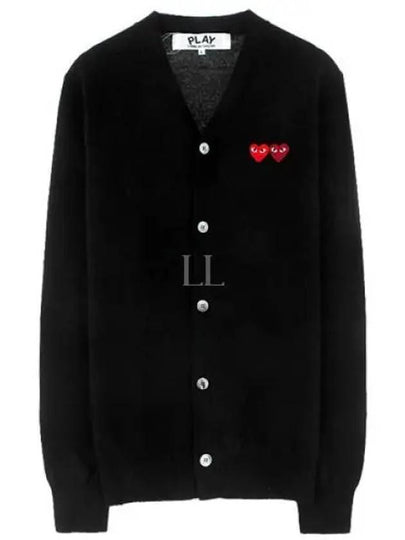 Double Heart V-Neck Cardigan Black - COMME DES GARCONS - BALAAN 2