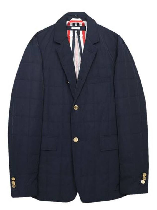 center back striped down padded jacket navy - THOM BROWNE - BALAAN.