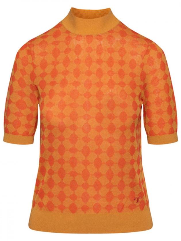 Jacquard Short Sleeve Knit Top Orange - TORY BURCH - BALAAN 1