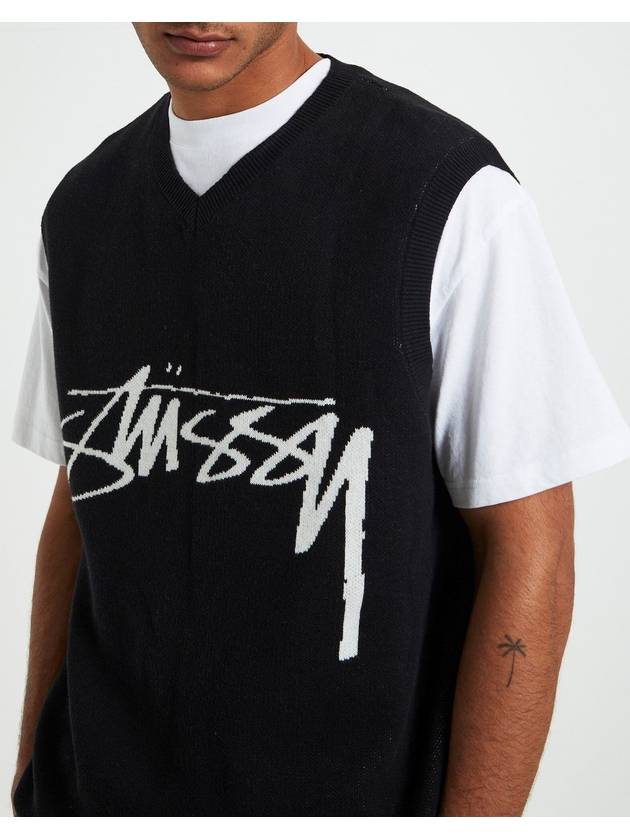 Smooth Stock Logo Knit Vest Black - STUSSY - BALAAN 7