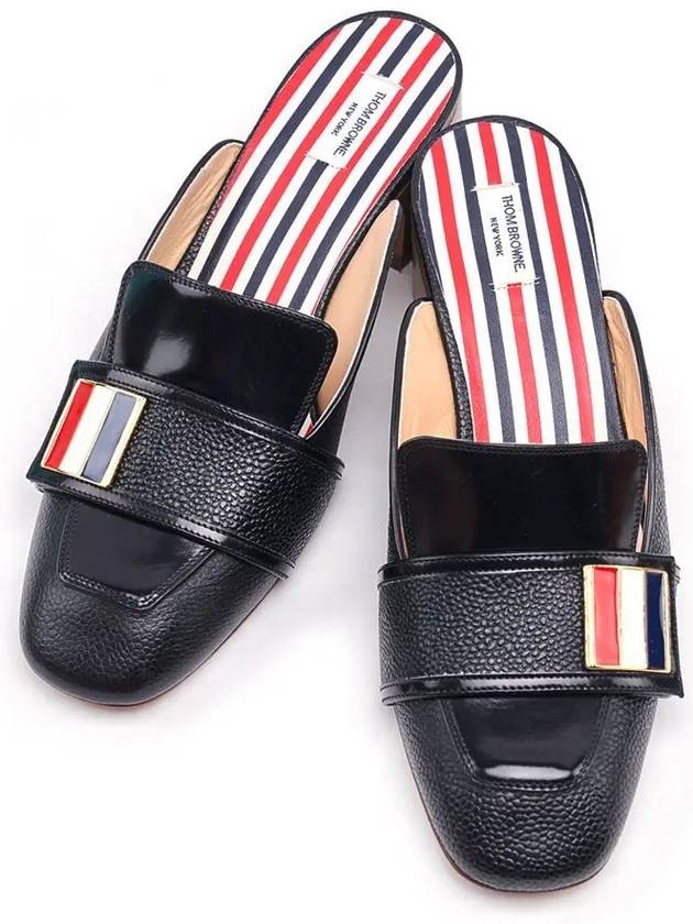 Women's Calf Leather Striped Enamel Strap Mule Heels Black - THOM BROWNE - BALAAN 2