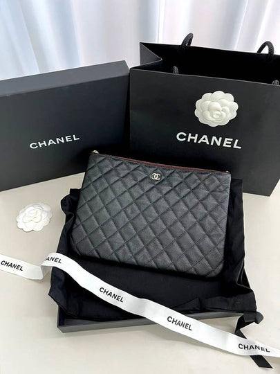 Medium Classic Clutch Bag Caviar Leather & Silver Black - CHANEL - BALAAN 2