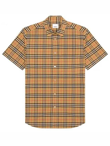 IDomestic shippingI Short sleeve Small Scale Check Stretch Cotton Shirt 8020965 kr 204708 - BURBERRY - BALAAN 1