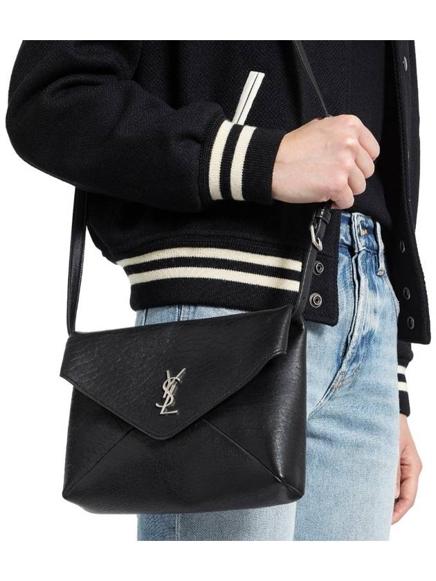 Cassandre Envelope Strap Leather Cross Bag Black - SAINT LAURENT - BALAAN 4