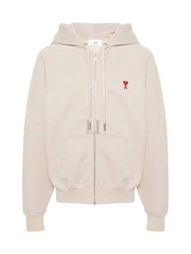 Small Heart Logo Cotton Zip Up Hoodie Light Beige - AMI - BALAAN 2