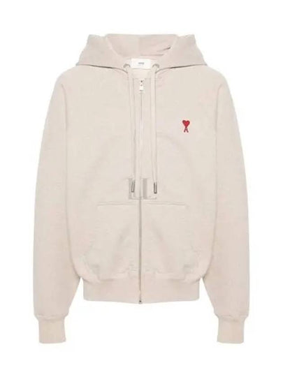 Small Heart Logo Cotton Zip Up Hoodie Light Beige - AMI - BALAAN 2