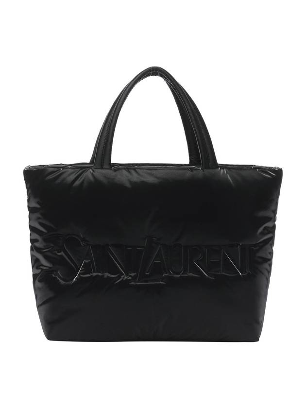 Silktech Canvas Tote Bag Black - SAINT LAURENT - BALAAN 1