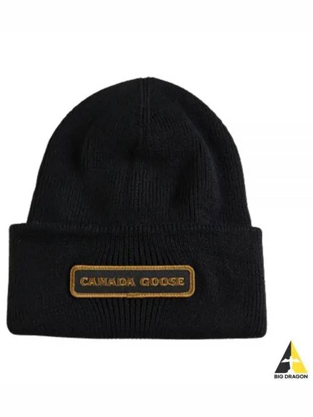 Logo Patch Wool Beanie Black - CANADA GOOSE - BALAAN 2