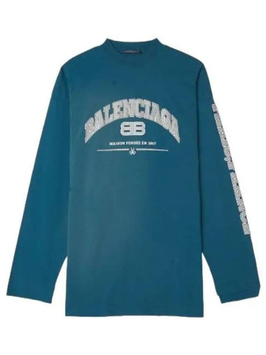 Maison Logo Long Sleeve T Shirt Blue - BALENCIAGA - BALAAN 1