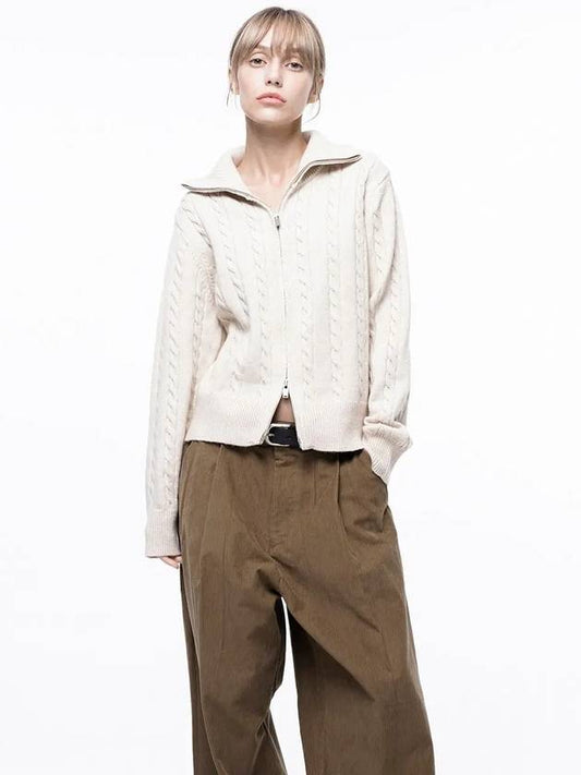 Four Woman Women s Soft Cable Zip up Knit Cardigan Oatmeal W243TP03OT - CHANCE'S NOI - BALAAN 1