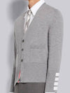 Men's Fine Merino Wool 4 Bar Cuff V-Neck Cardigan Grey - THOM BROWNE - BALAAN 5