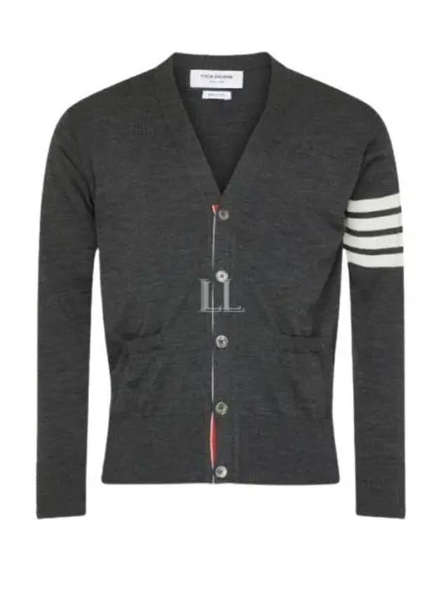 Men's Sustainable Classic Diagonal Wool Cardigan Dark Grey - THOM BROWNE - BALAAN 2