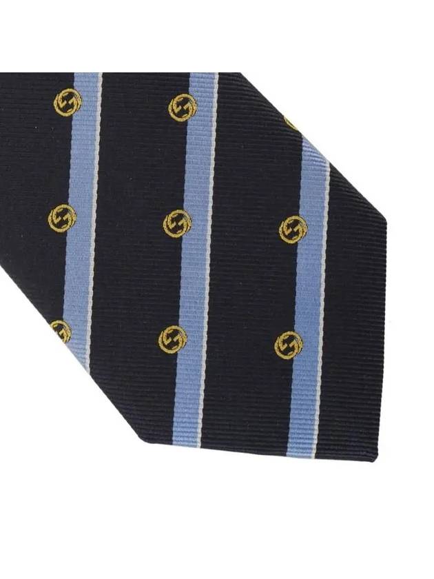 Men's Interlocking G Striped Silk Tie Dark Blue - GUCCI - BALAAN 4