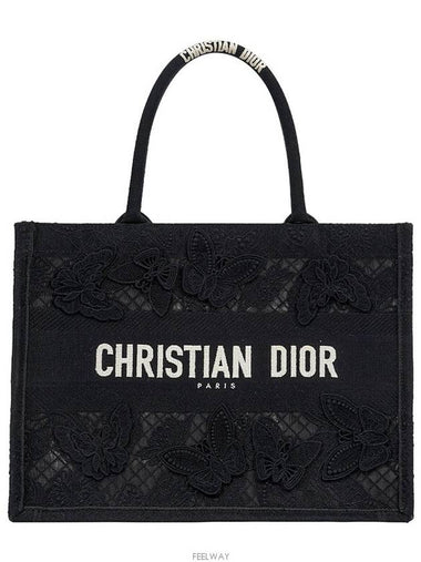 Book Tote Medium D Lace Butterfly Macrame Effect Black 74474 - DIOR - BALAAN 1