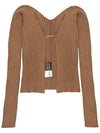 La Maille Pralu Longue Micro Charm Logo Cardigan Brown - JACQUEMUS - BALAAN 3