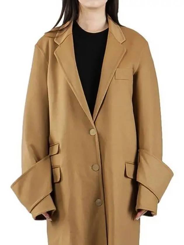 Women's Cuff Detail Single Coat Camel - LOEWE - BALAAN 2