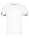 Textured Cotton Stripe Short Sleeve T-Shirt White - THOM BROWNE - BALAAN 2