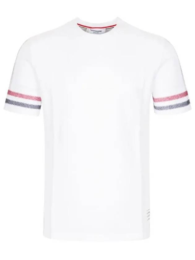 Textured Cotton Stripe Short Sleeve T-Shirt White - THOM BROWNE - BALAAN 2