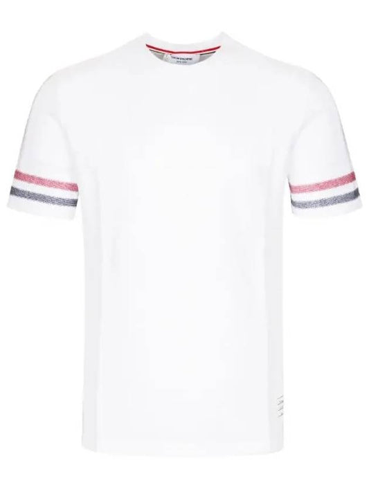 Textured Cotton Stripe Short Sleeve T-Shirt White - THOM BROWNE - BALAAN 2