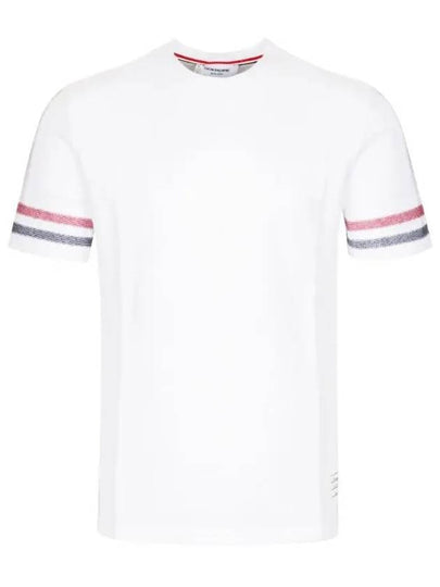 Textured Cotton Stripe Short Sleeve T-Shirt White - THOM BROWNE - BALAAN 2