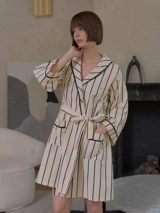 PINSTRIPE GOLF ROBE W POUCH Beige Stripe - PLAYBOO - BALAAN 1