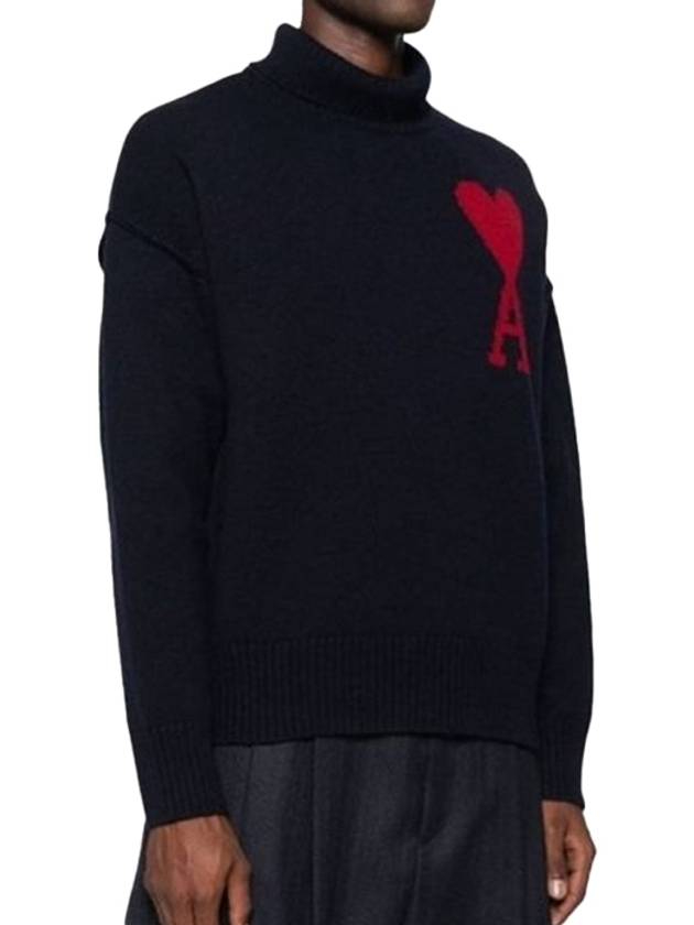 Intarsia Heart Logo Turtleneck Black - AMI - BALAAN 4