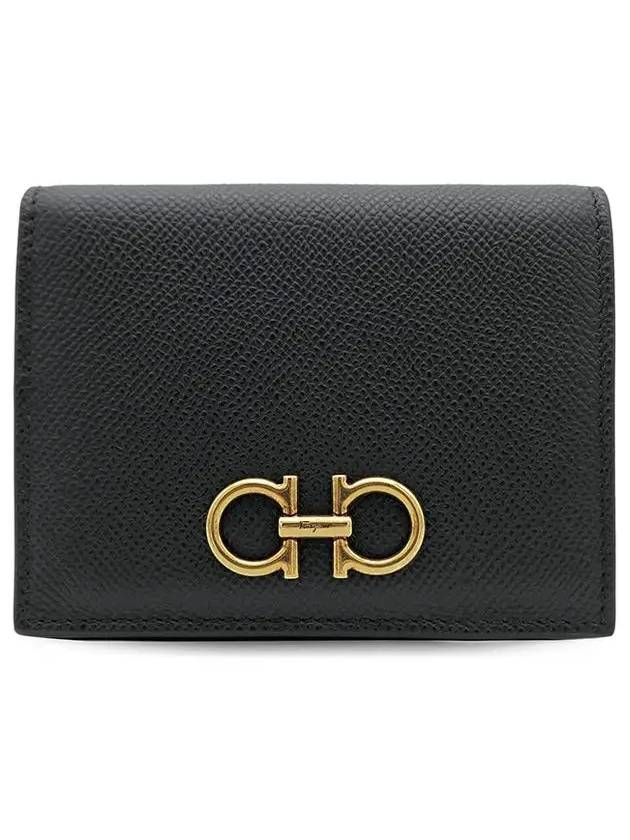 Gancini Compact Half Wallet Black - SALVATORE FERRAGAMO - BALAAN 3